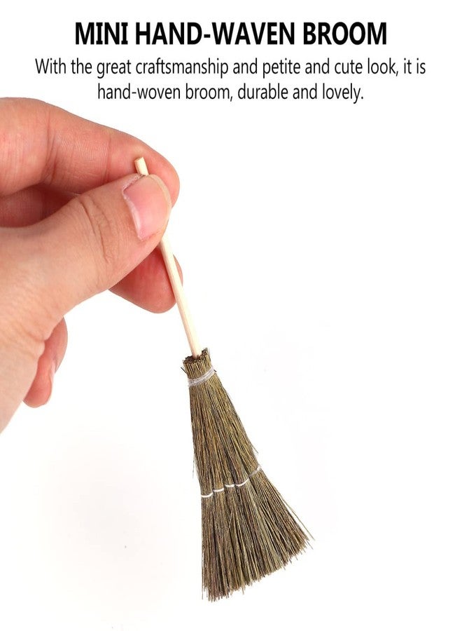 SHINEOFI 2Pcs Dollhouse Miniature Broom, 1:12 Scale Mini Hand-Woven Broom, Tiny Witch Broomstick for Dollhouse Furniture Accessories Halloween, Christmas, Home Garden Decor - Image 3